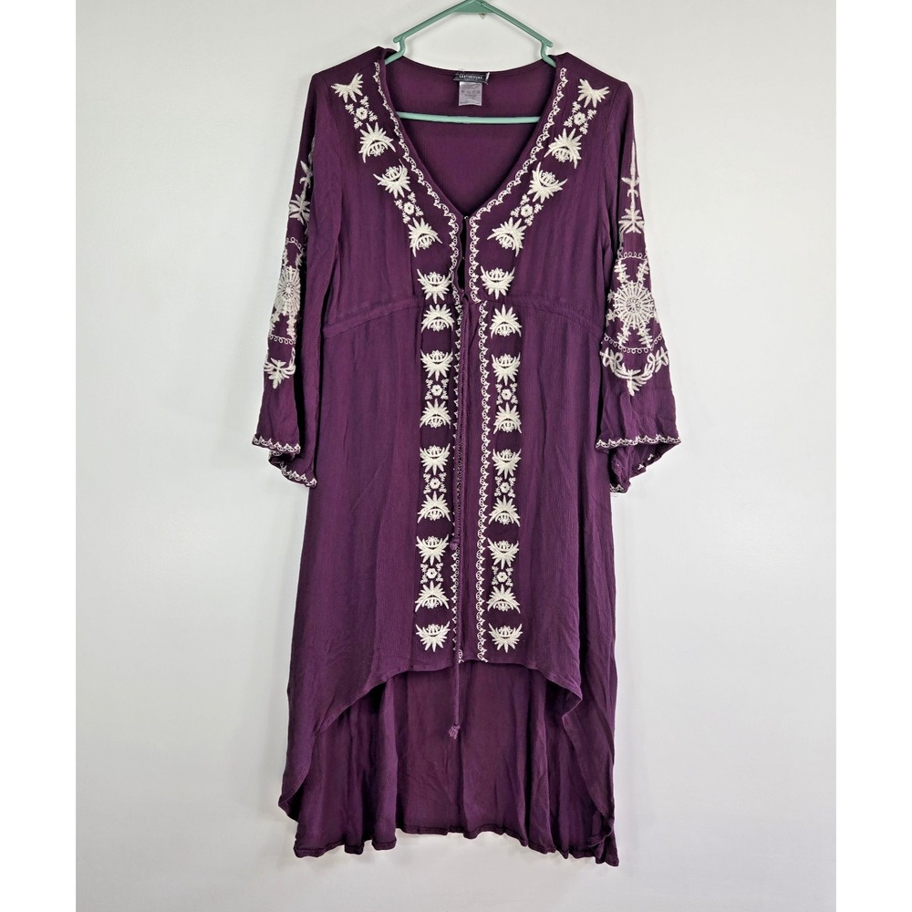 Earthbound Trading Co Womens‎ Medium Plum Purple Embroidered Dress Boho Fairy